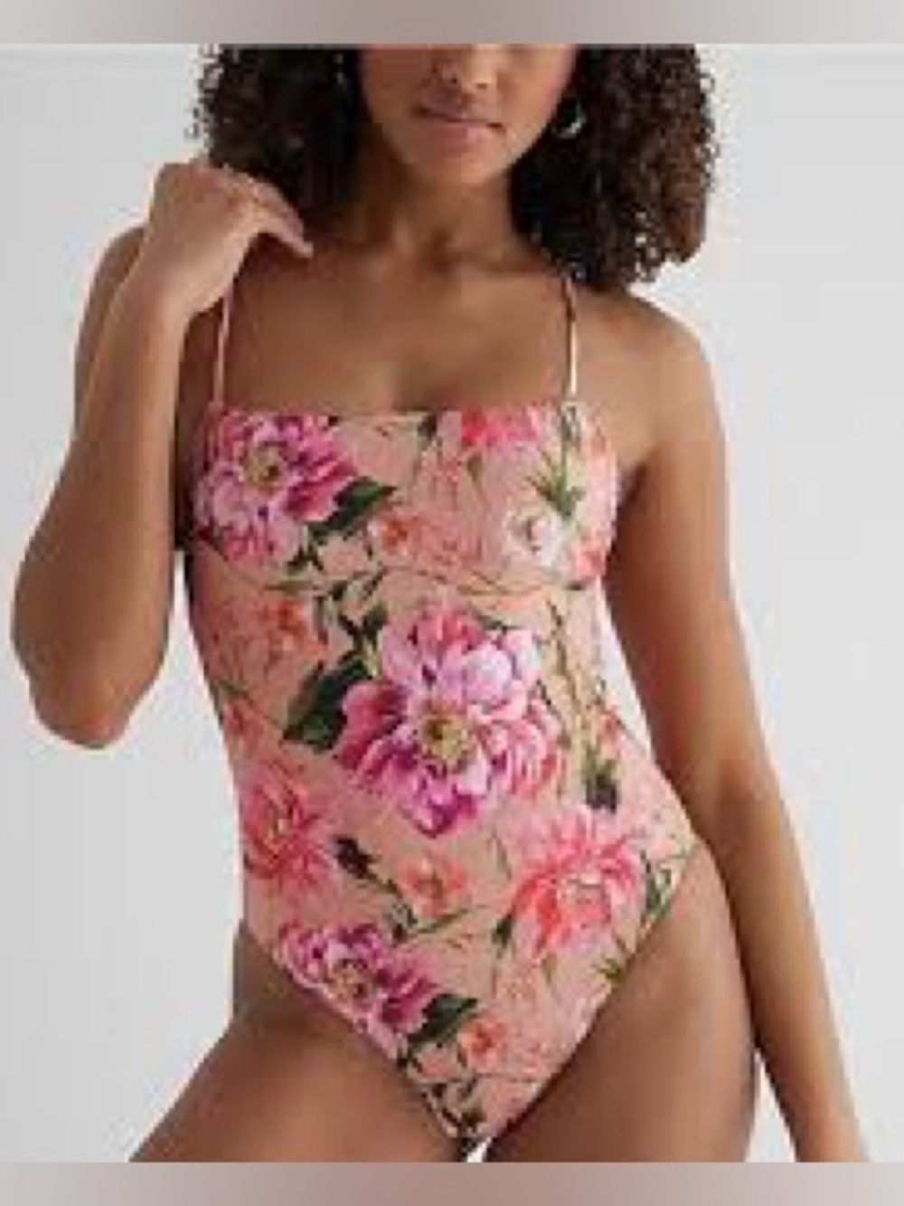 Express Body Contour Lace Up Strappy One Piece Floral Swimsuit size XL
